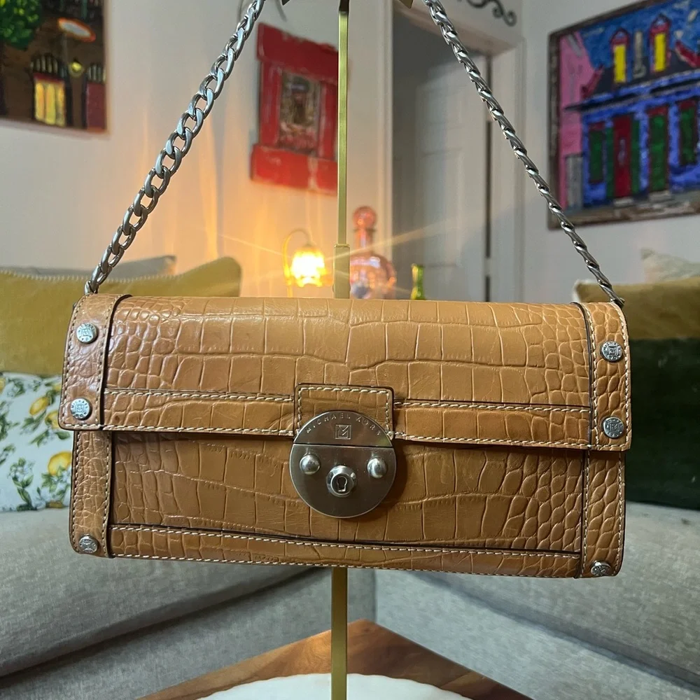 Michael Kors Tan Crocodile-Embossed Clutch‎